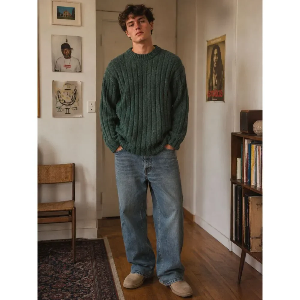 Vintage Abercrombie & Fitch Green Cable Pullover Sweater Top   Mens Size XL